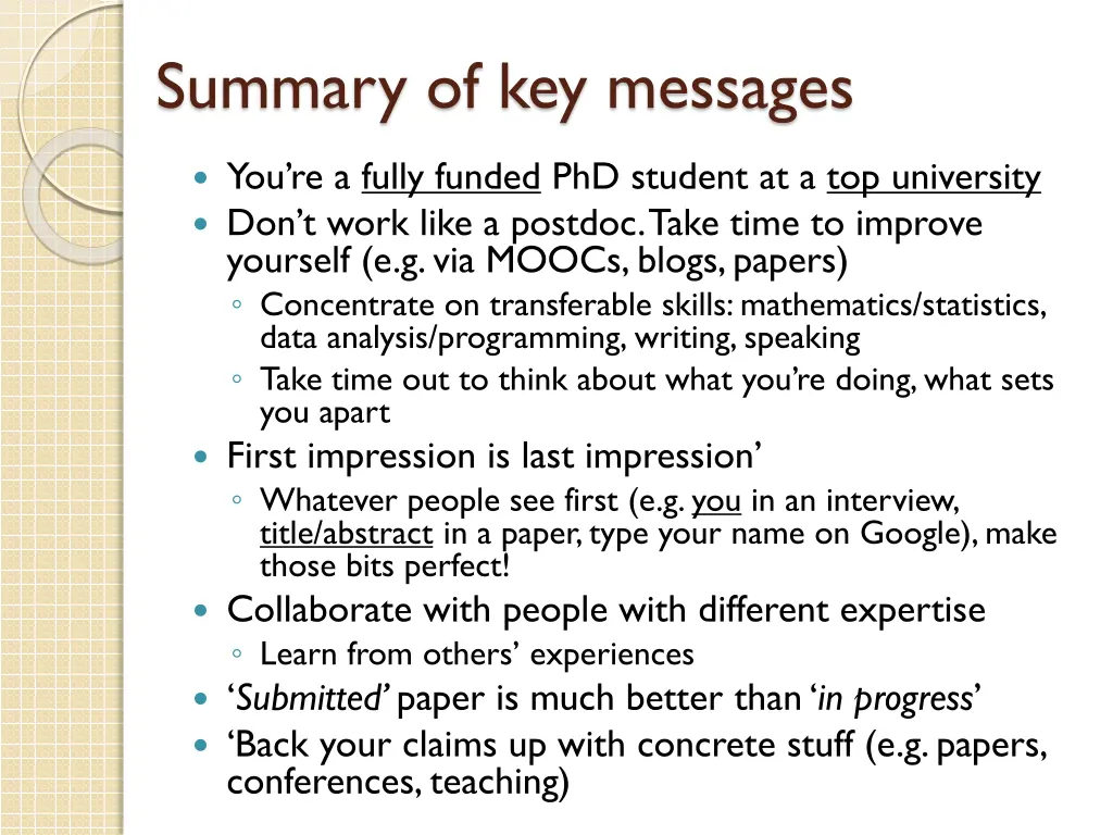summary of key messages