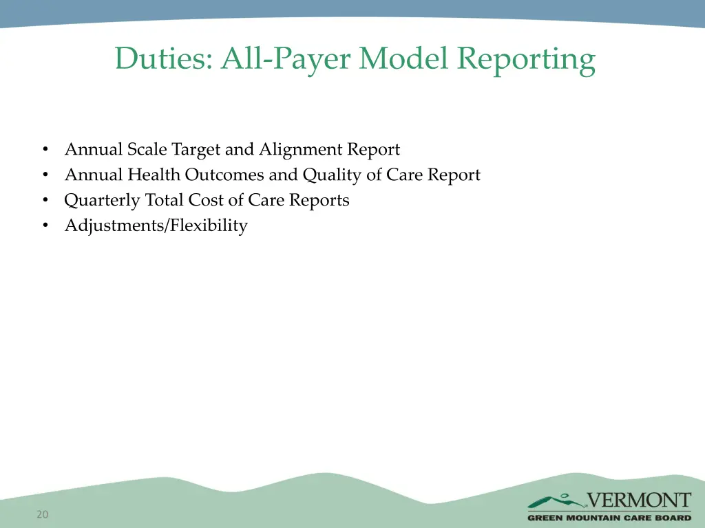 duties all payer model reporting