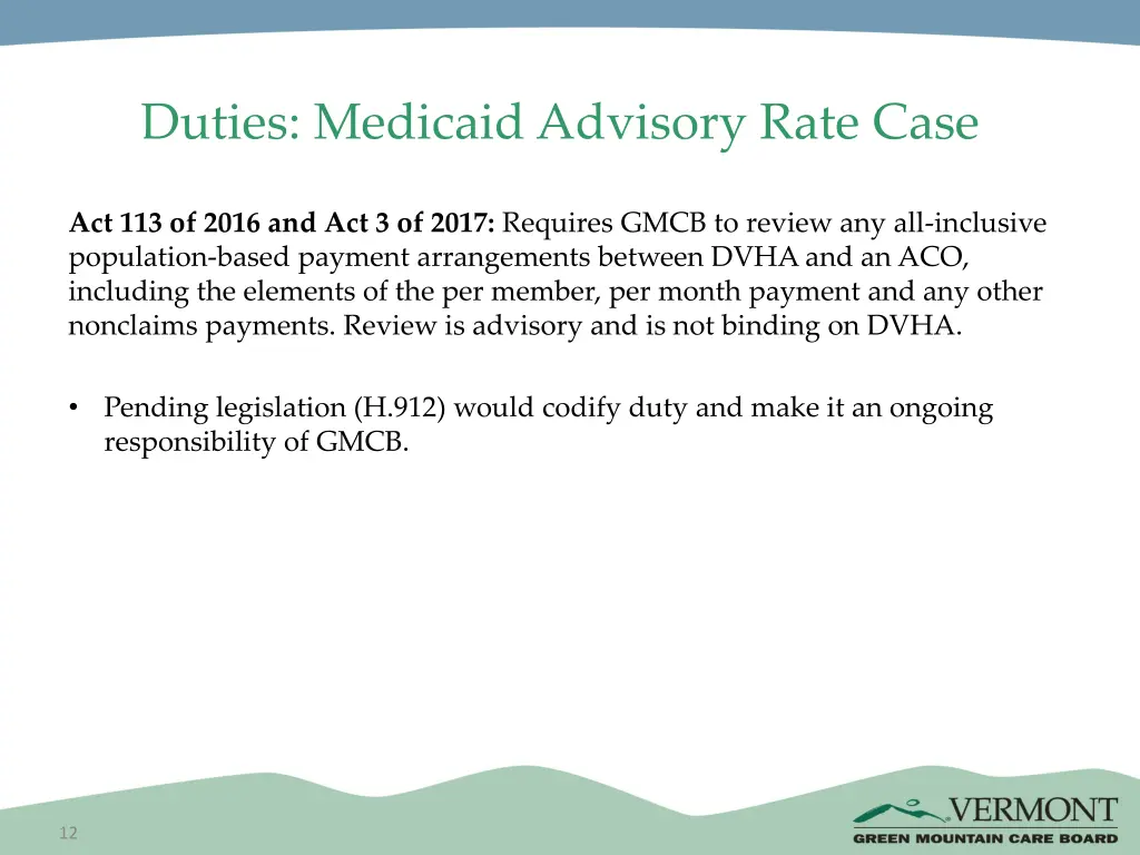 duties medicaid advisory rate case