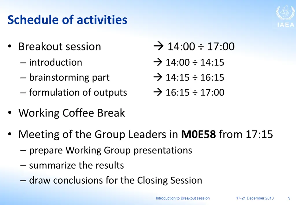 schedule of activities
