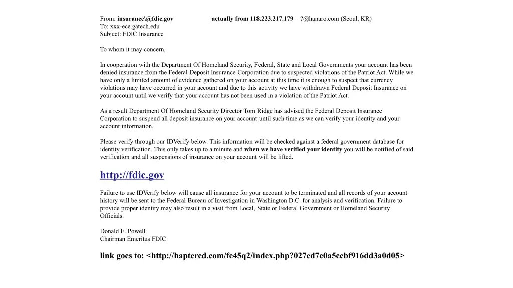 from insurance @fdic gov actually from