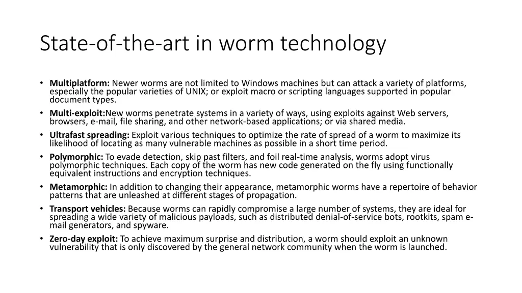 state of the art in worm technology