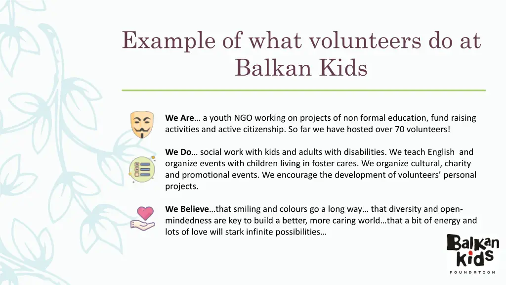 example of what volunteers do at balkan kids