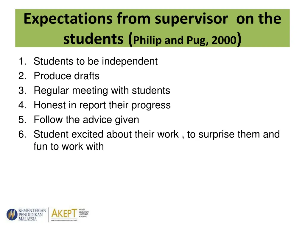 expectations from supervisor on the students