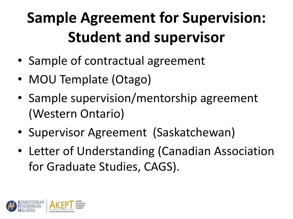 sample agreement for supervision student