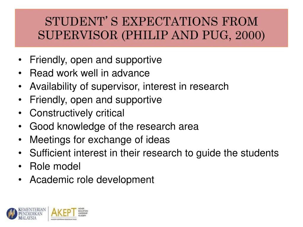 student s expectations from supervisor philip