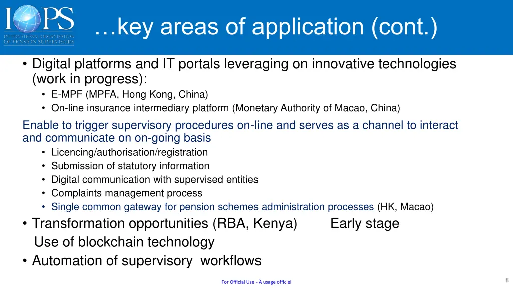 key areas of application cont