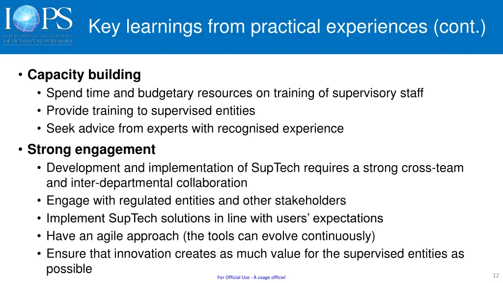 key learnings from practical experiences cont
