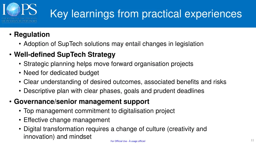 key learnings from practical experiences