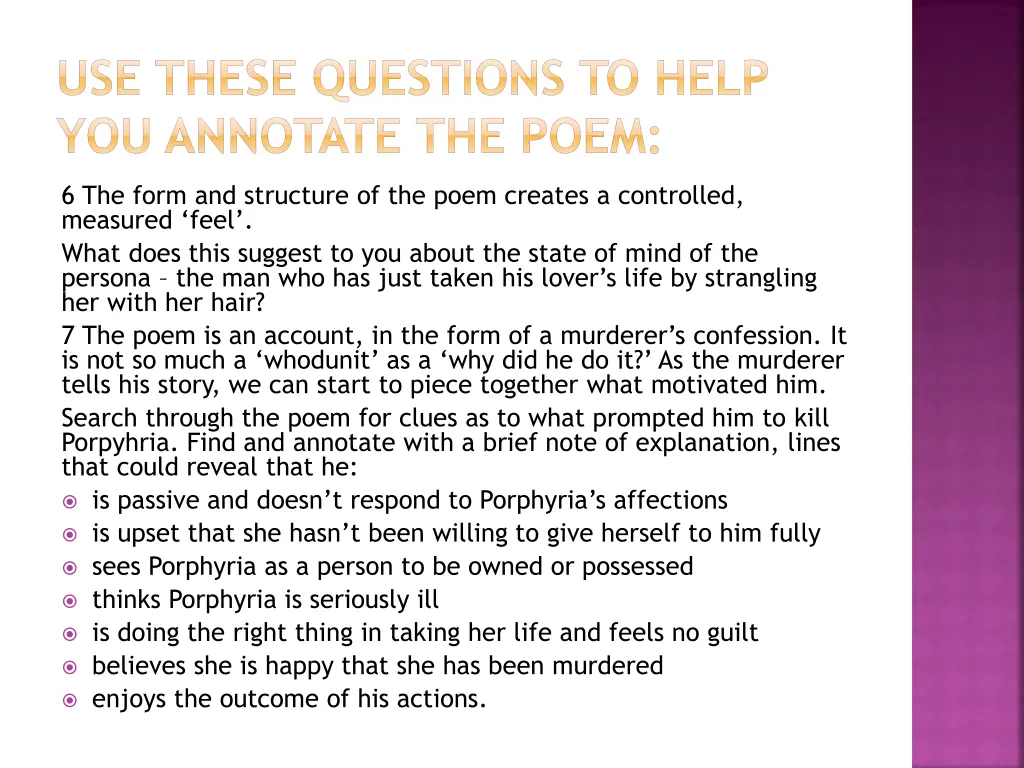 use these questions to help you annotate the poem