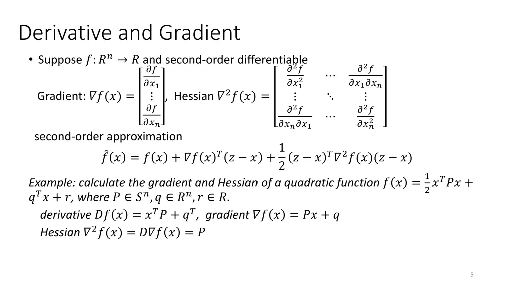 derivative and gradient suppose and second order