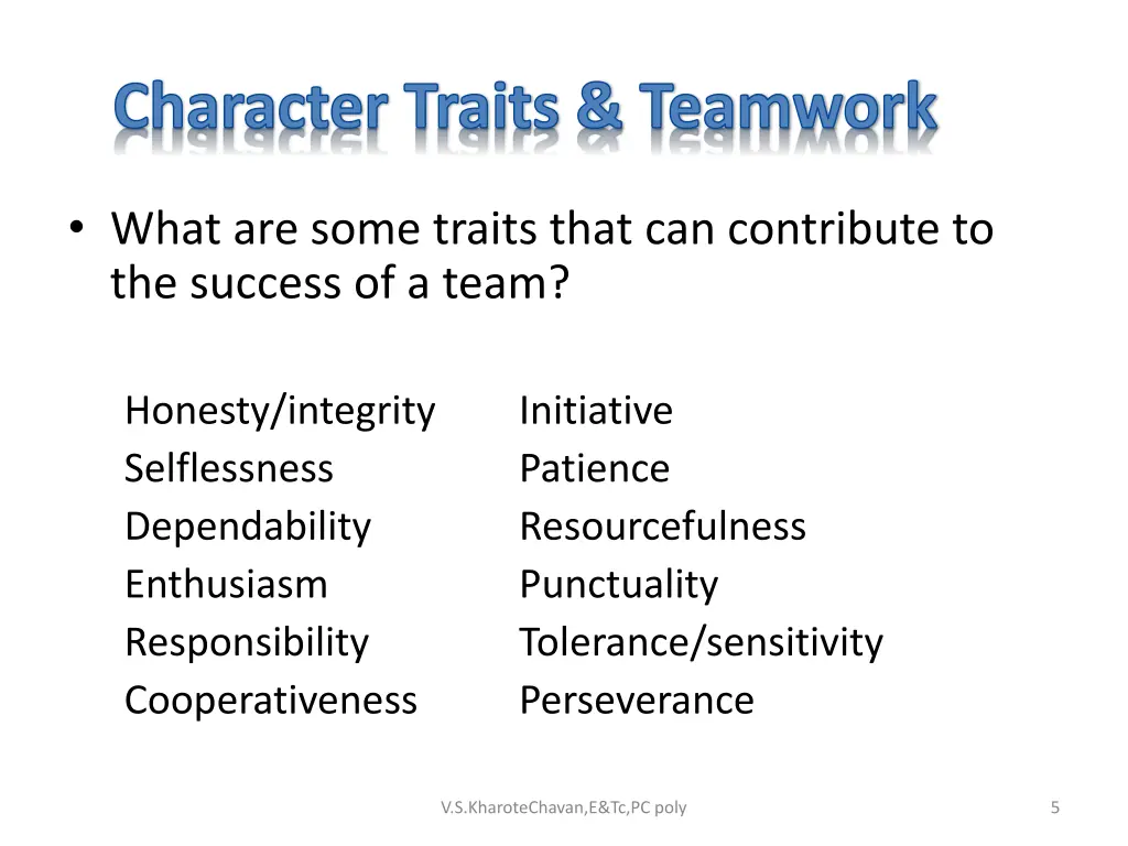 character traits teamwork