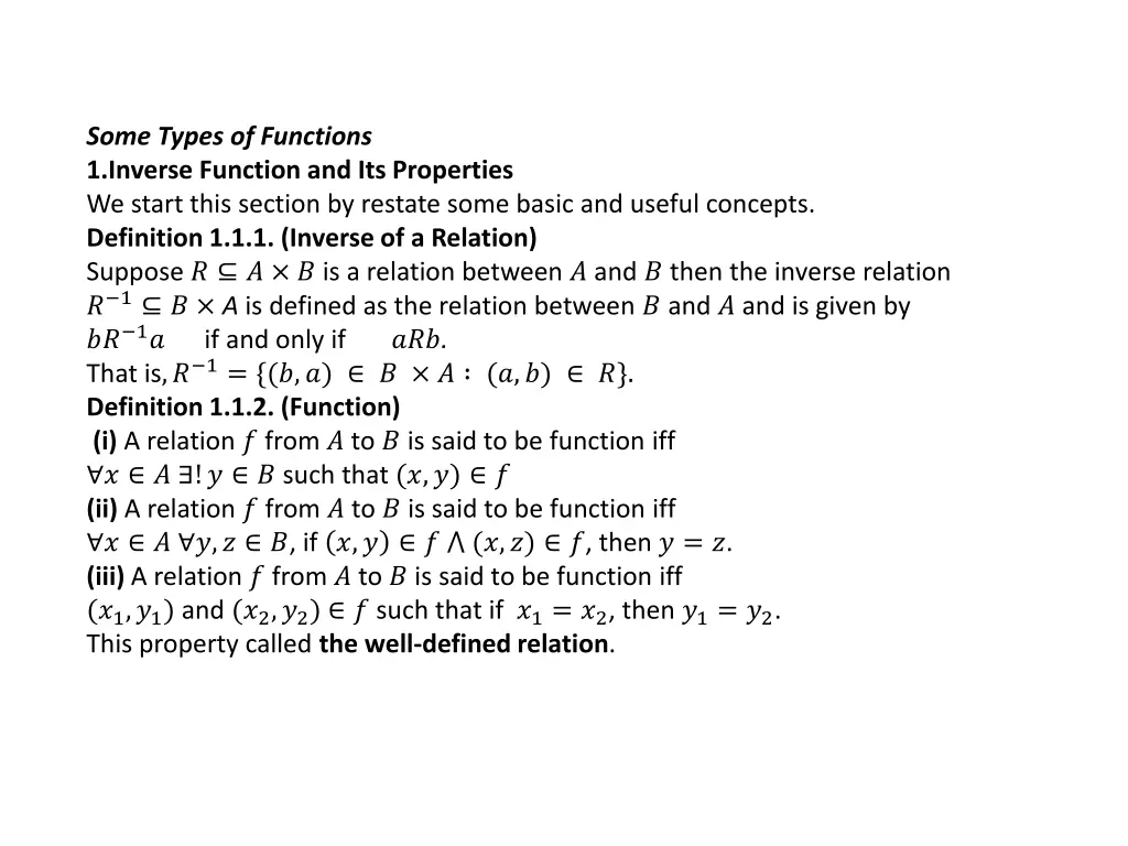 some types of functions 1 inverse function