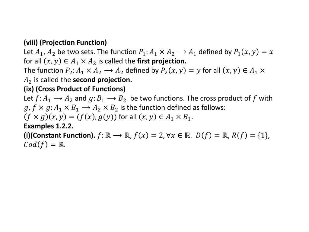 viii projection function let 1 2 be two sets