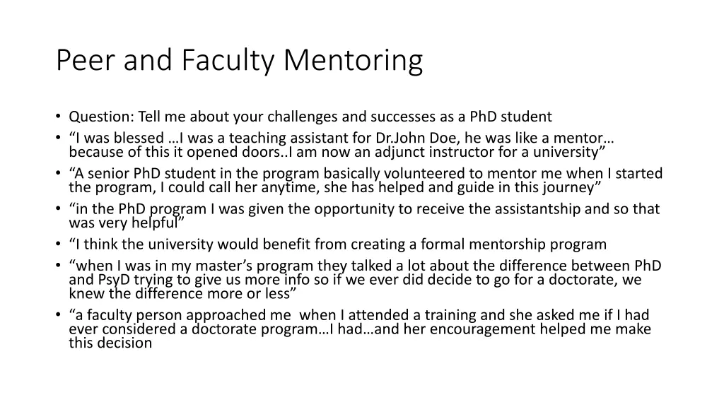peer and faculty mentoring