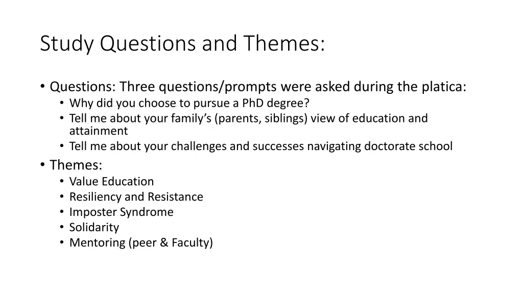 study questions and themes