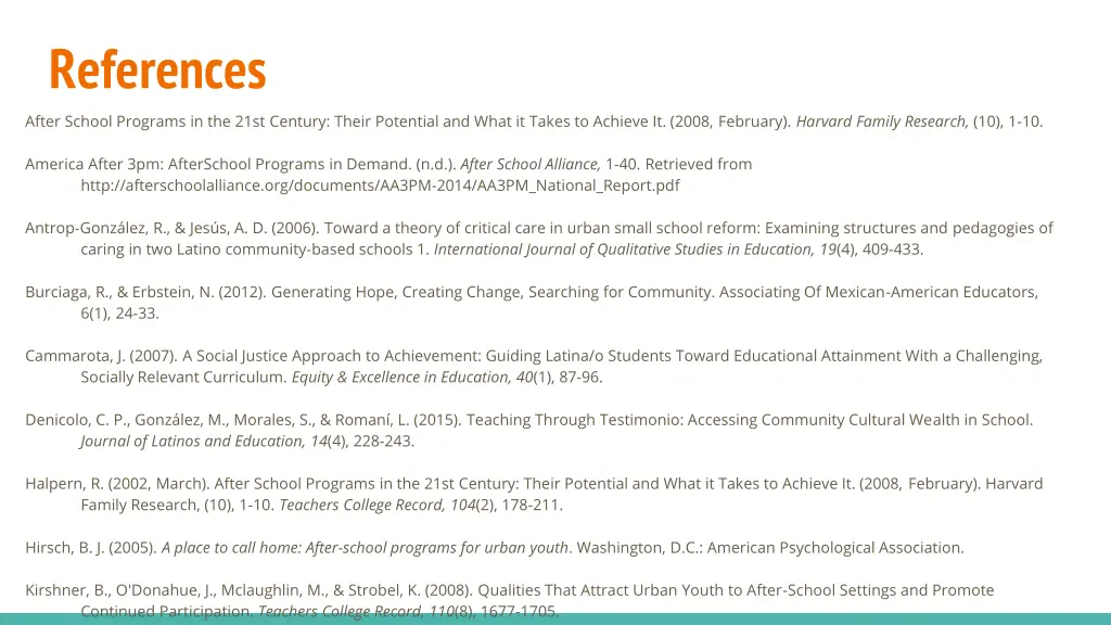 references after school programs in the 21st