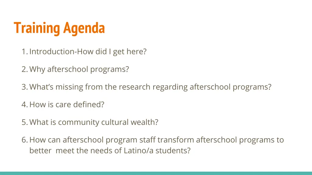 training agenda
