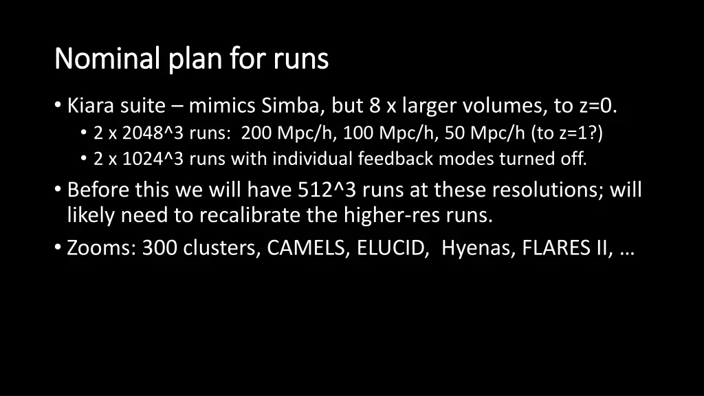 nominal plan for runs nominal plan for runs