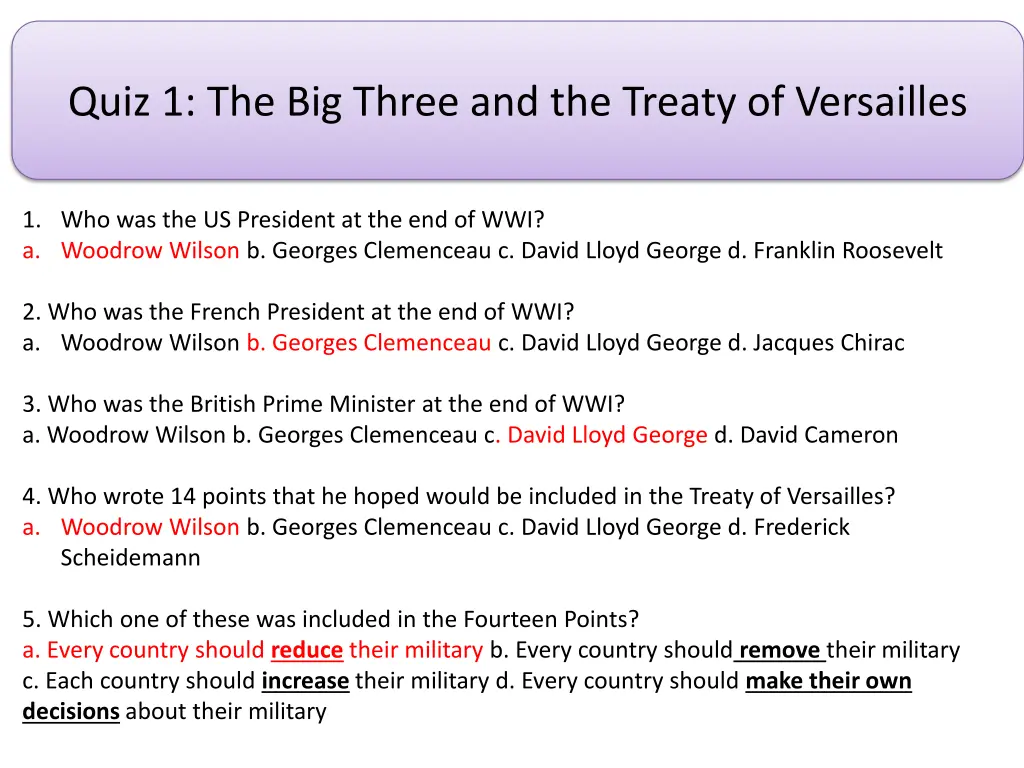 quiz 1 the big three and the treaty of versailles 2