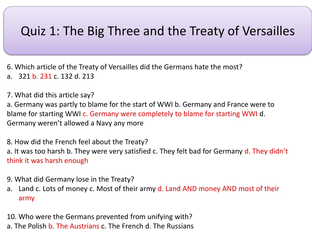 quiz 1 the big three and the treaty of versailles 3