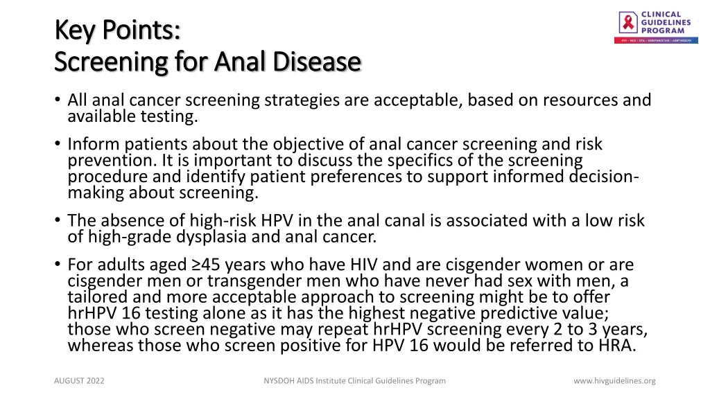 key points key points screening for anal disease
