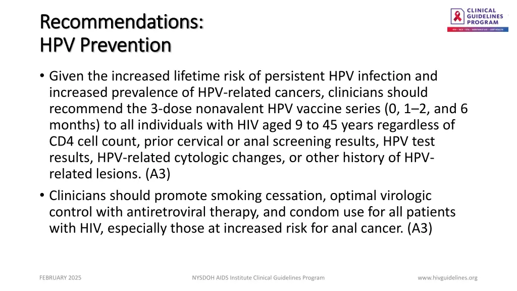 recommendations recommendations hpv prevention