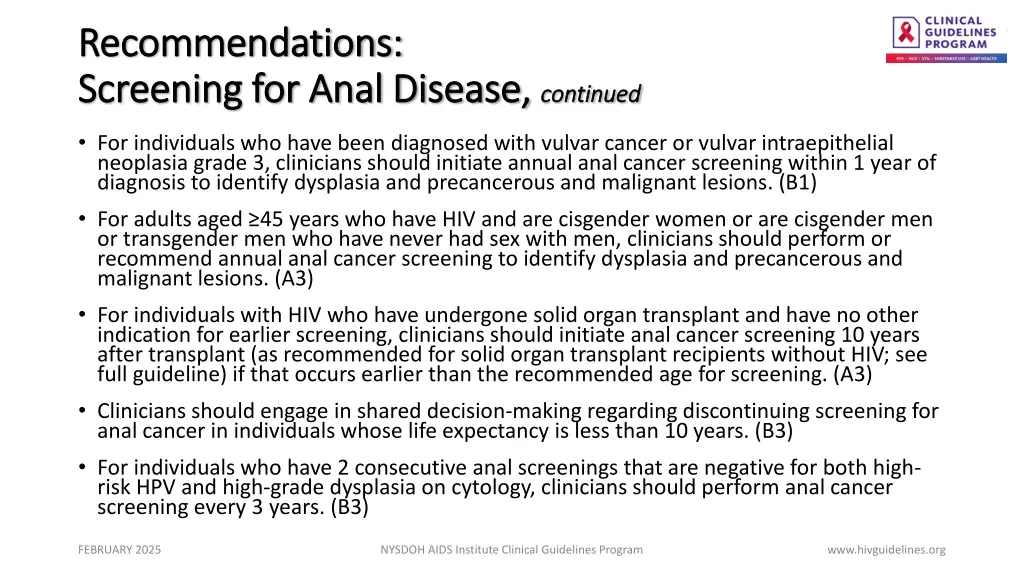 recommendations recommendations screening 1