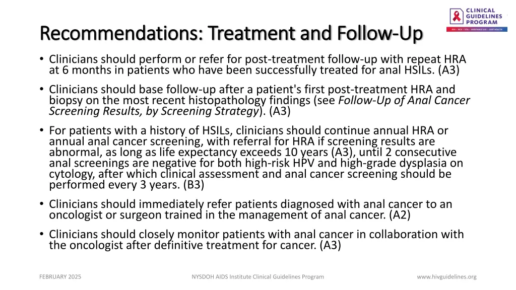 recommendations treatment and follow