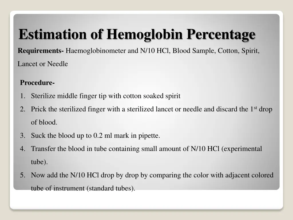 estimation of hemoglobin percentage