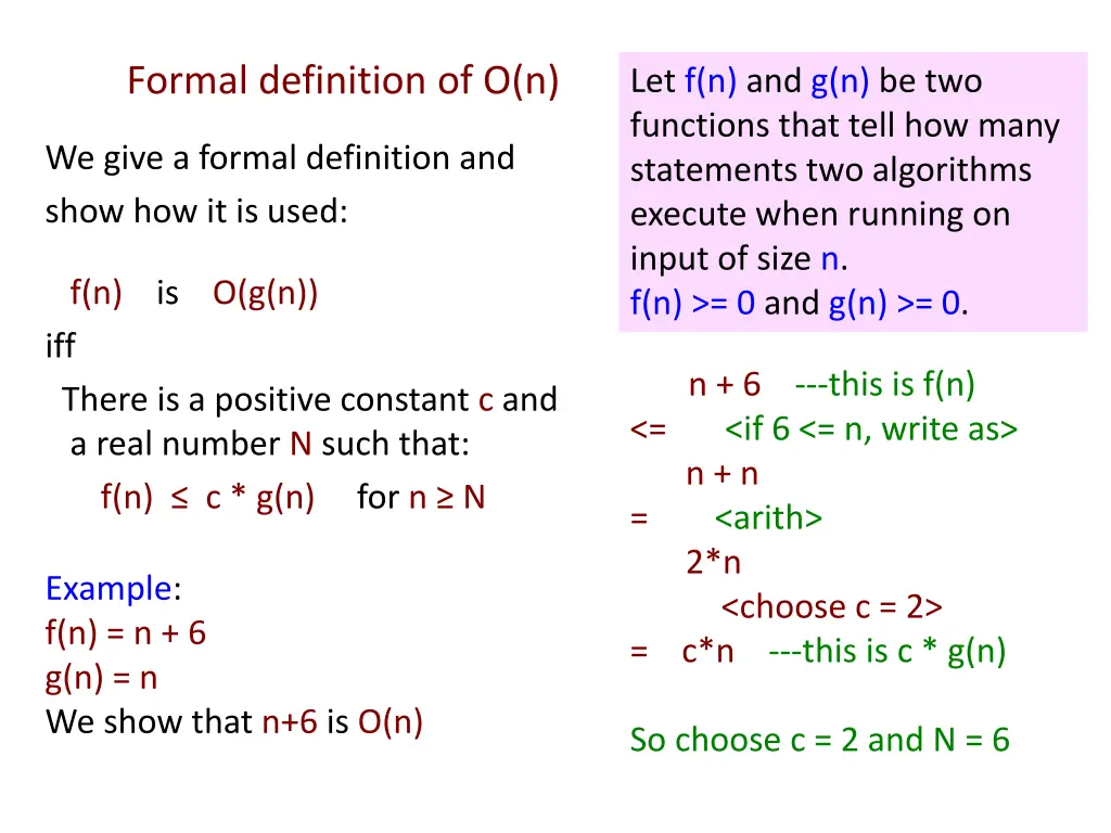 formal definition of o n