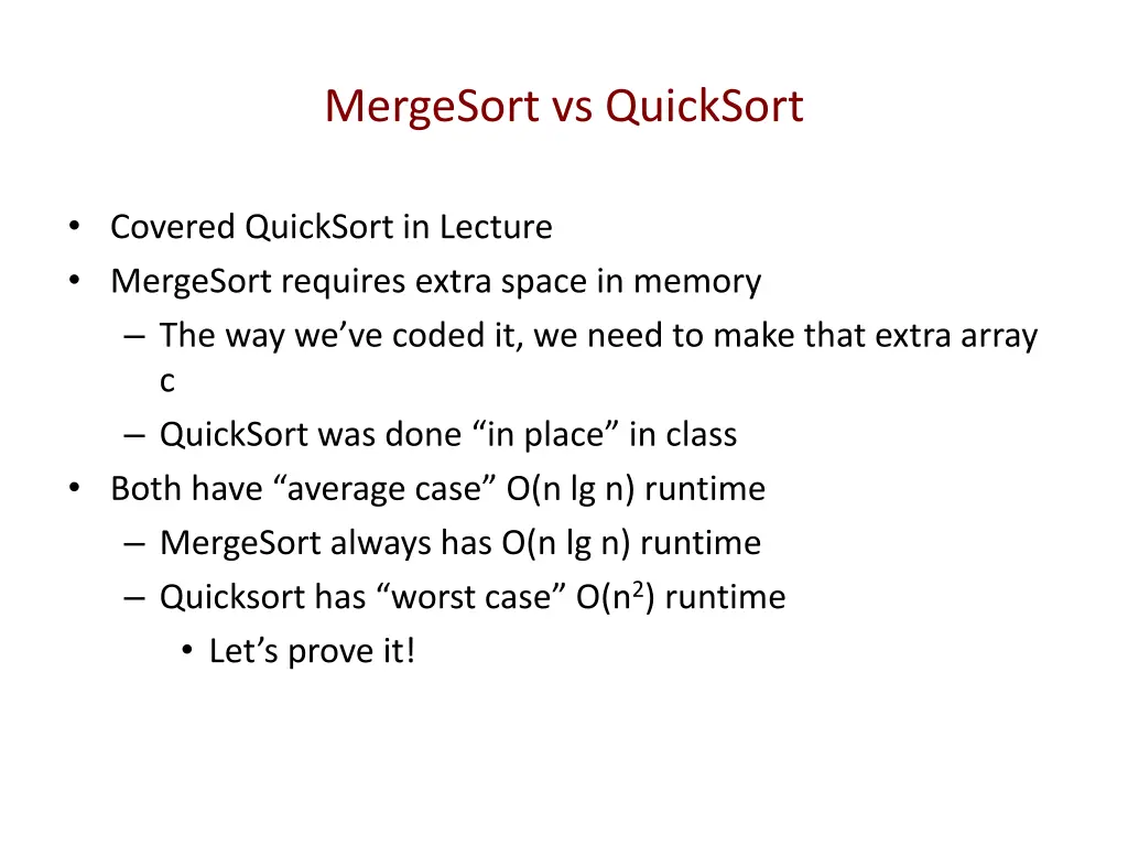 mergesort vs quicksort