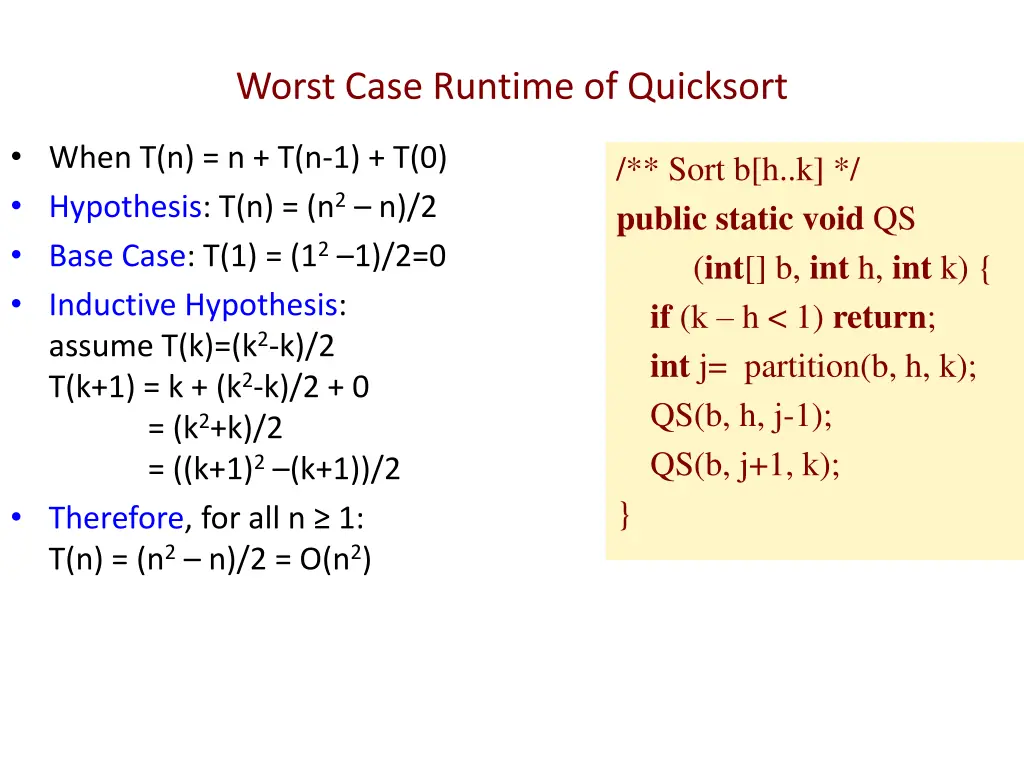 worst case runtime of quicksort