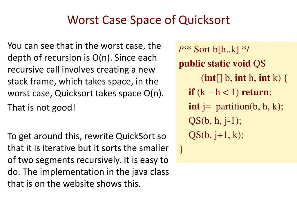 worst case space of quicksort