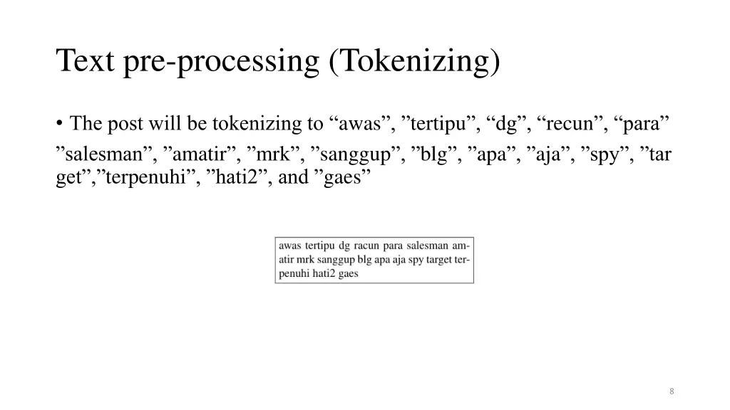 text pre processing tokenizing