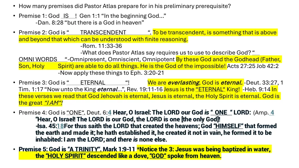 how many premises did pastor atlas prepare