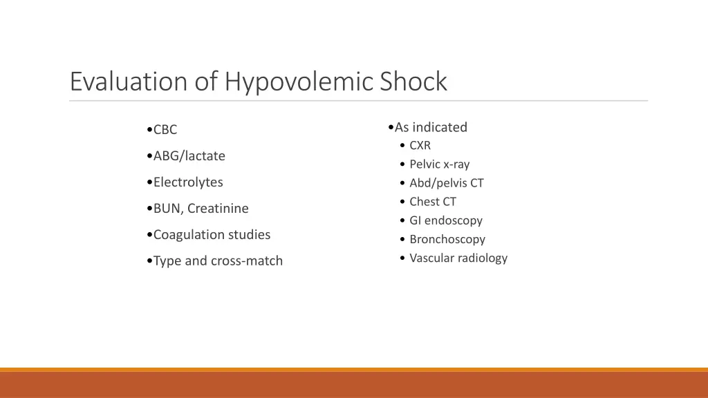 evaluation of hypovolemic shock
