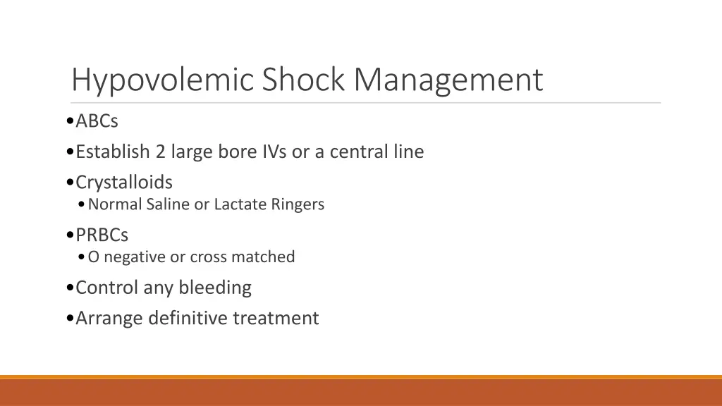 hypovolemic shock management