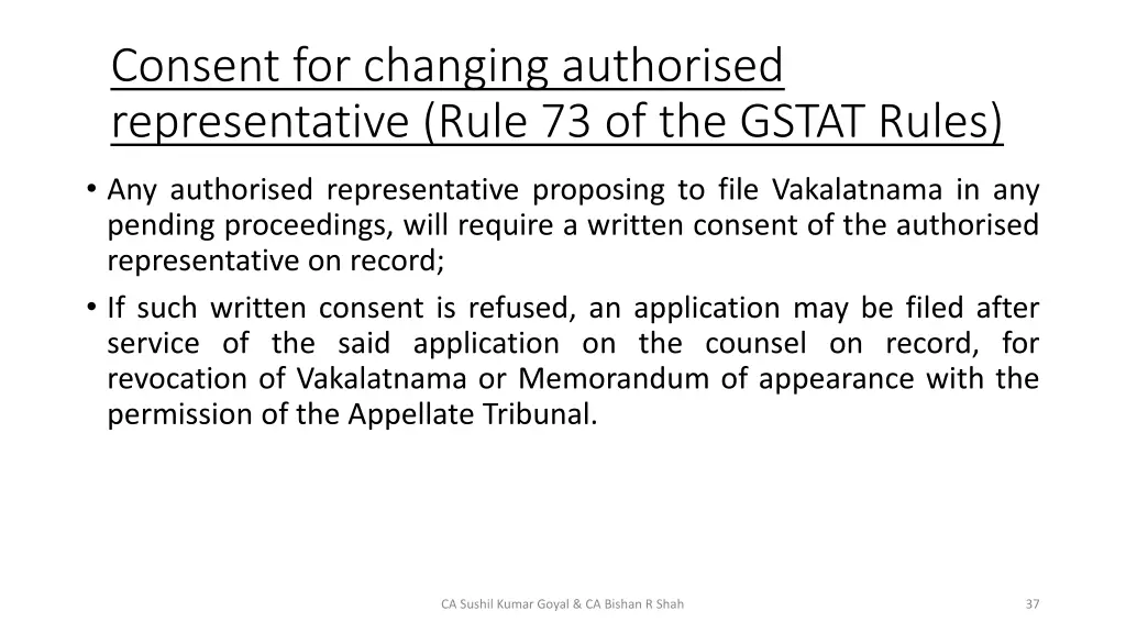 consent for changing authorised representative