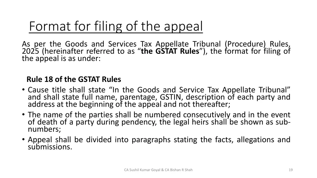 format for filing of the appeal