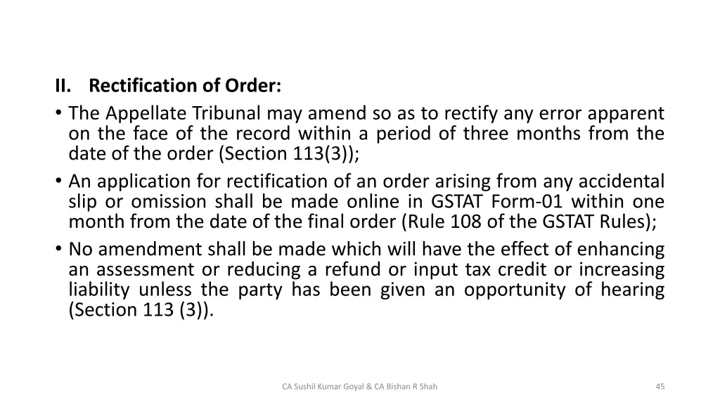 ii rectification of order the appellate tribunal