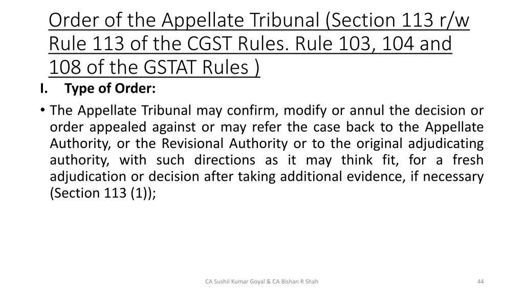 order of the appellate tribunal section