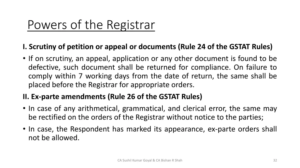 powers of the registrar