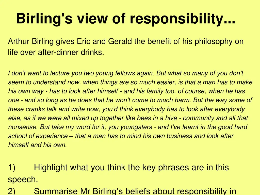 birling s view of responsibility