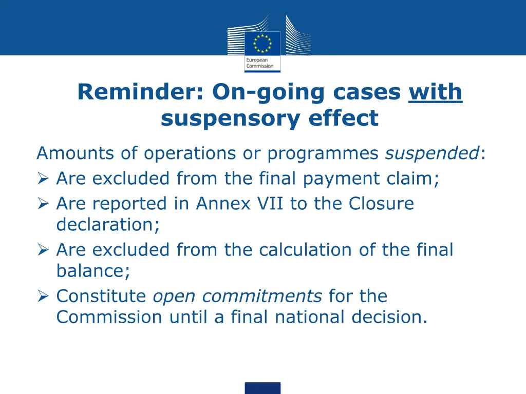 reminder on going cases with suspensory effect