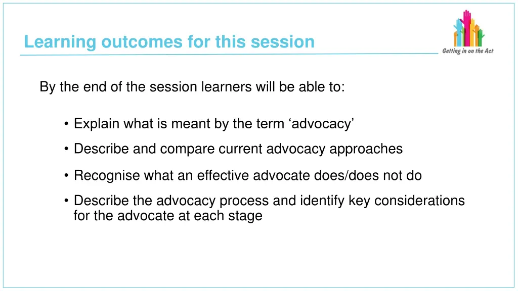 learning outcomes for this session 1