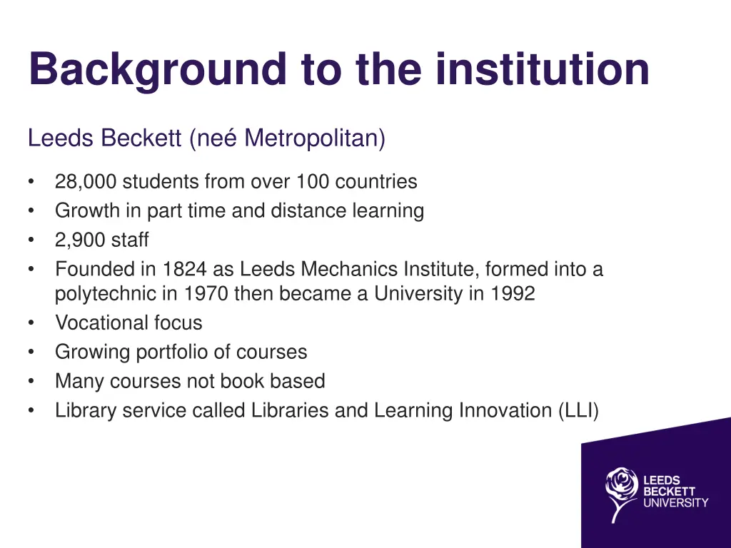 background to the institution