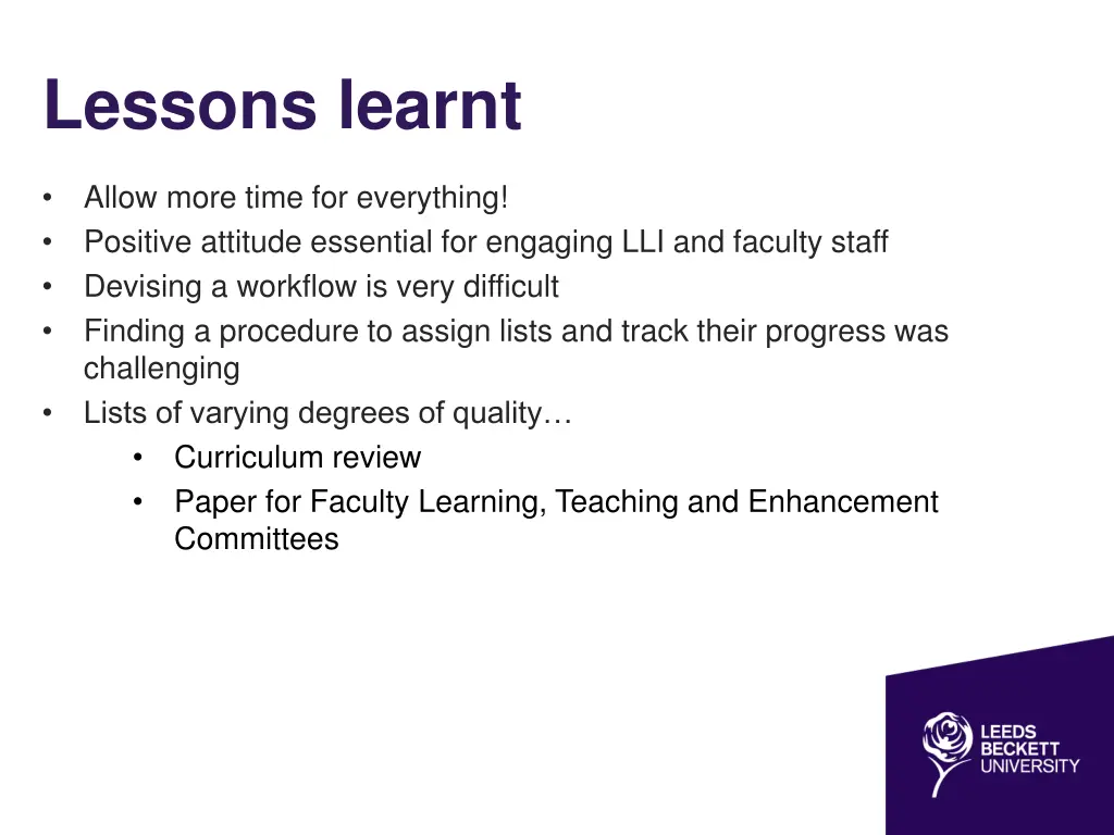 lessons learnt