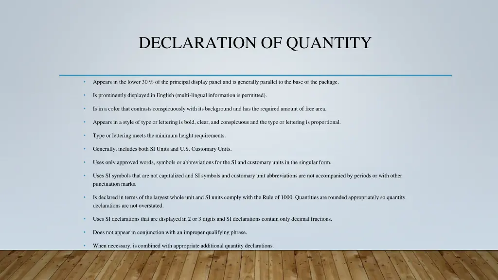 declaration of quantity
