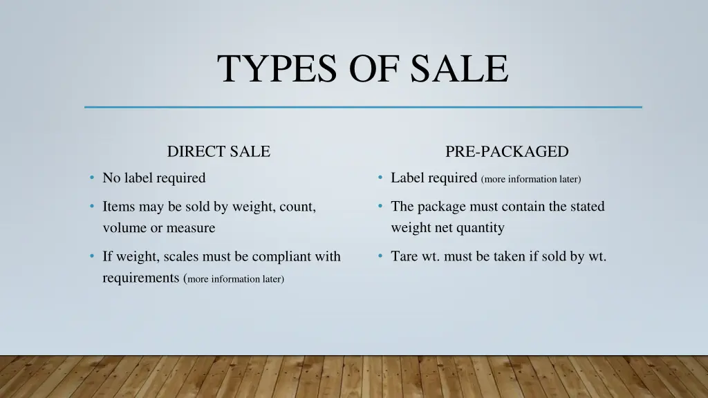 types of sale
